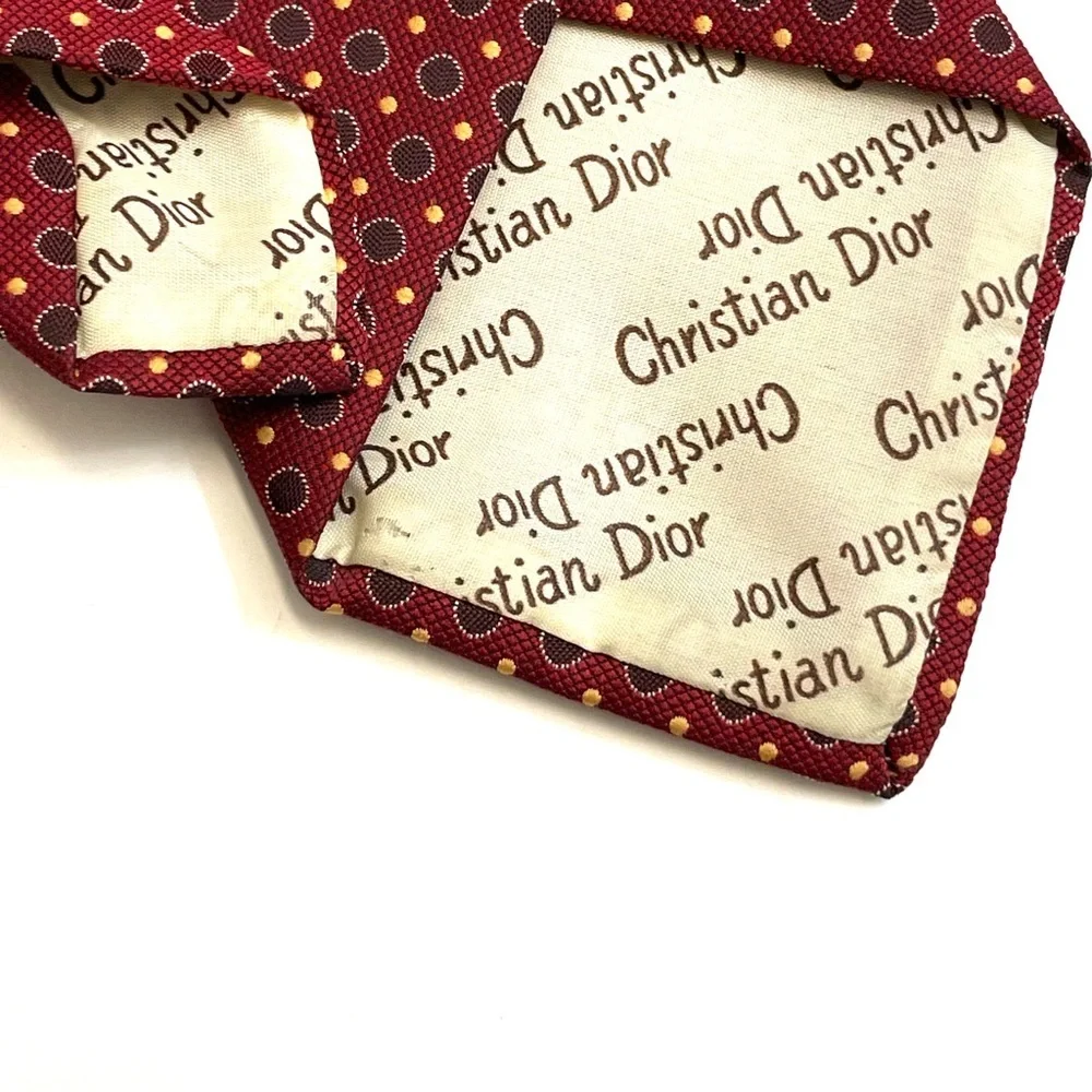 Christian Dior Vintage 80s Dot Print Silk Tie - Picture 4 of 6